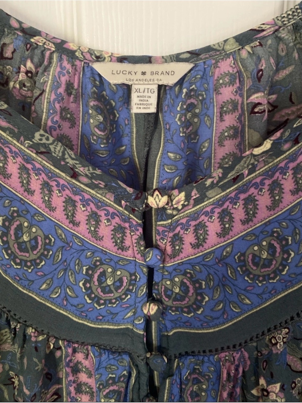 Lucky Brand Floral Paisley Button Detail Boho Top Blouse - XL - Picture 2 of 6